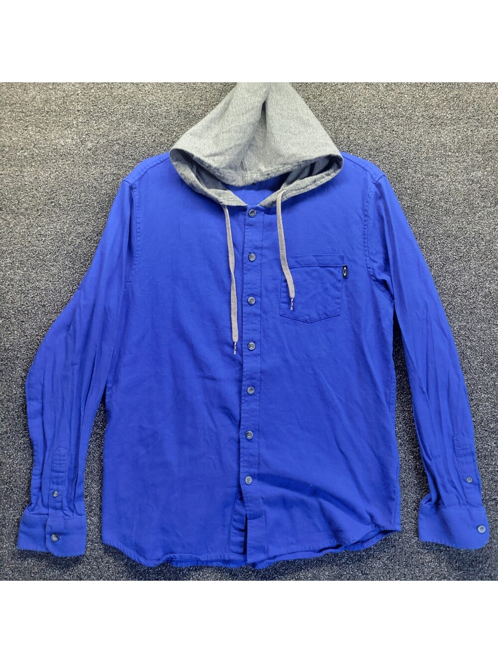 Oakley Hooded Shirt Mens Sz Large Blue Gray Long Sleeve Button Front Cotton